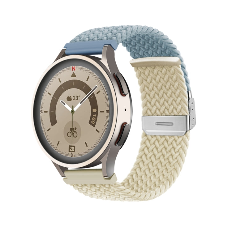 Light blue braided nylon watch band with buckle clasp and metal keeper