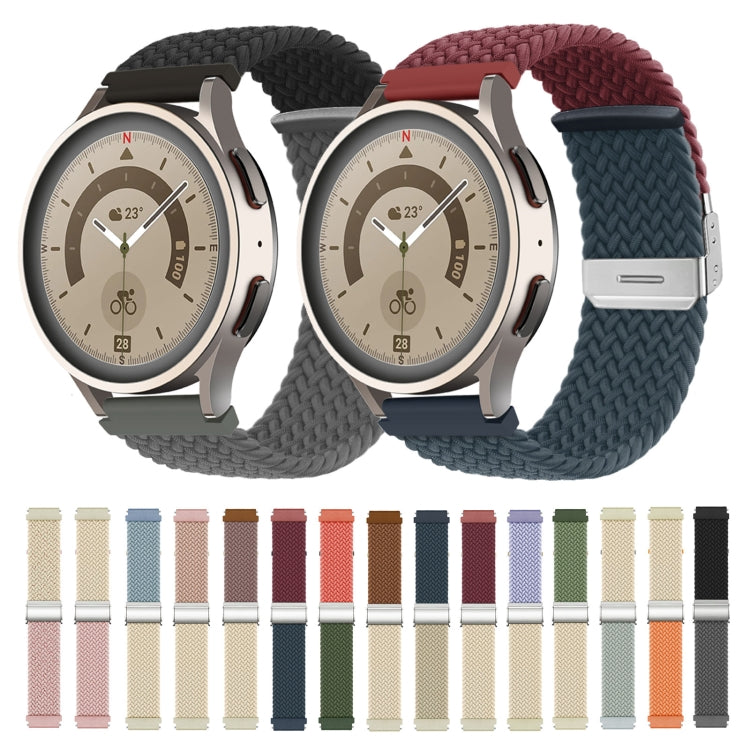 Braided nylon watch bands with buckle clasps, black, maroon, and teal braided straps.