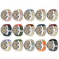 Braided nylon watch bands with buckle clasps on watches, mixed strap colors.