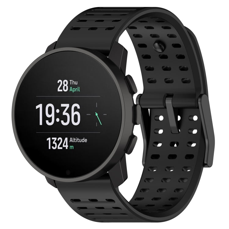 Silicone sport watch band, black perforated design, for Suunto 9 Peak Pro/Vertical/Race