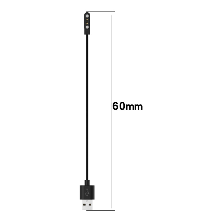 USB-A charging cable with 60mm measurement graphic, black