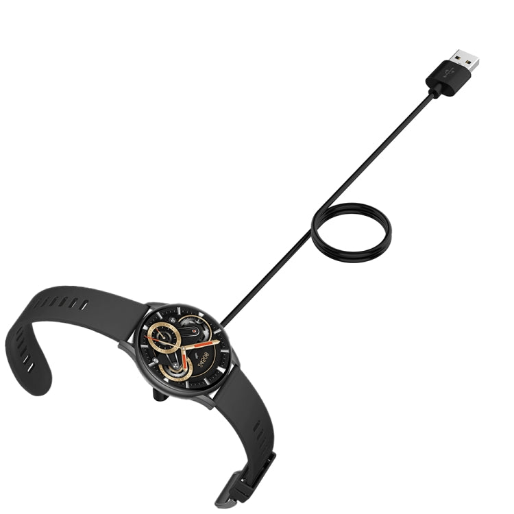 USB-A magnetic charging cable with black smart watch and coiled cable, black