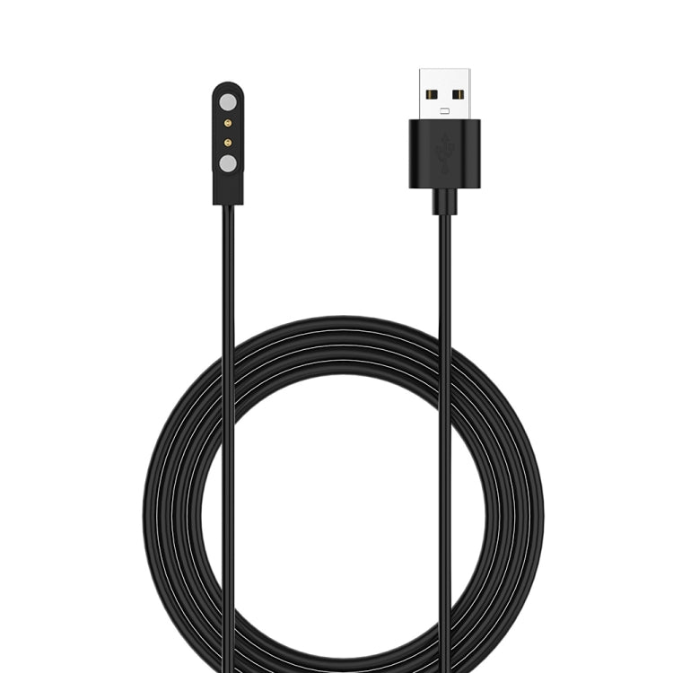 Coiled magnetic smartwatch charging cable with USB-A plug and magnetic end, black