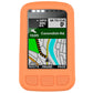 Orange silicone protective case with screen cutout and button ports for a bike computer
