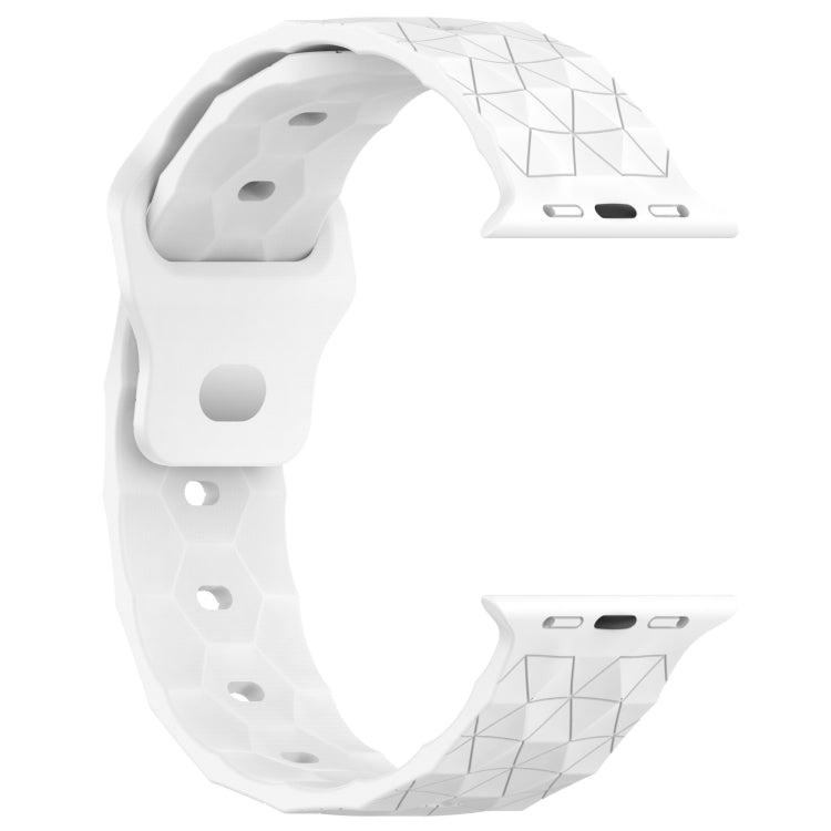 White football-texture silicone watch band, side view with clasp connector holes.