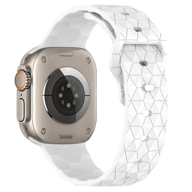 White football-texture silicone watch band with geometric surface and clasp slots.