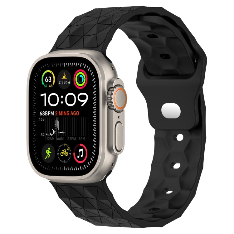 Black football-texture silicone watch band with raised grid pattern and vent holes.
