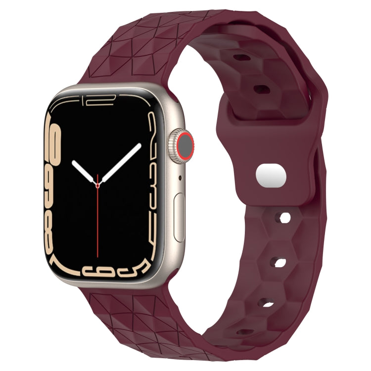 Football-texture silicone watch band in wine red, with perforated strap and clasp