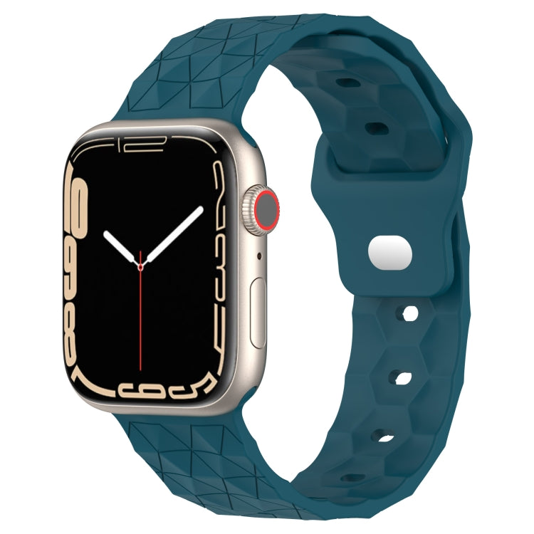 Football-texture silicone watch band in blue-green with perforated strap holes