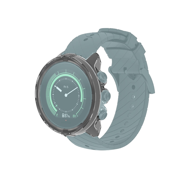 Clear teal TPU watch case cover with raised bezel for round smartwatch screen protection.