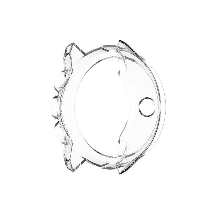 Clear TPU protective watch case ring with side cutouts for buttons and speaker openings.