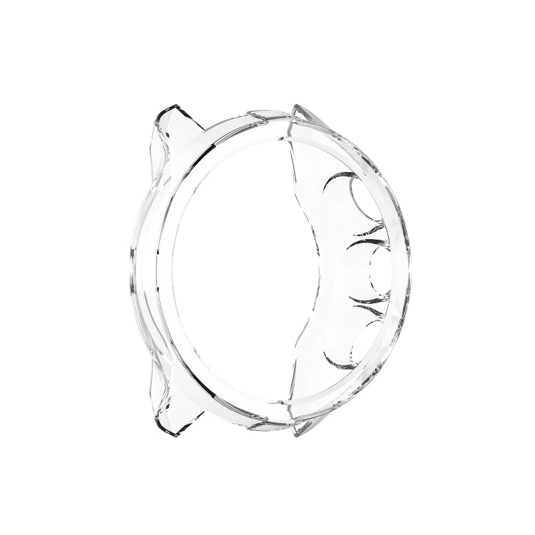 Clear transparent TPU watch case cover with raised bezel edge and button cutouts.