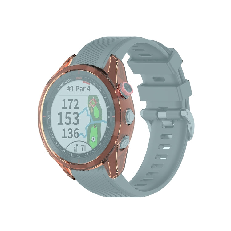 Transparent TPU watch case cover in orange, fitted to a sports smartwatch.