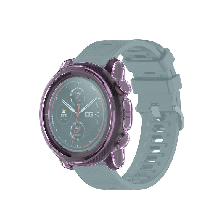 Transparent TPU watch case cover in purple, showing the side cutouts.