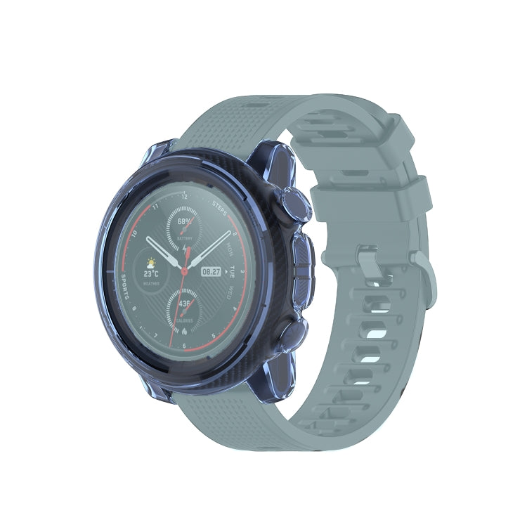 Transparent TPU watch case cover in blue, showing the side cutouts.