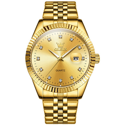Gold-tone men’s quartz watch with diamond hour markers and luminous-style dial