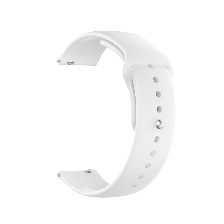 18mm silicone smartwatch strap with reverse buckle, white band, side view