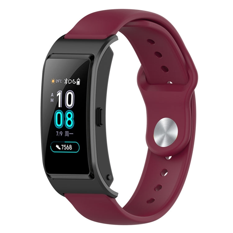 18mm silicone smartwatch strap with reverse buckle, wine red band and black clasp