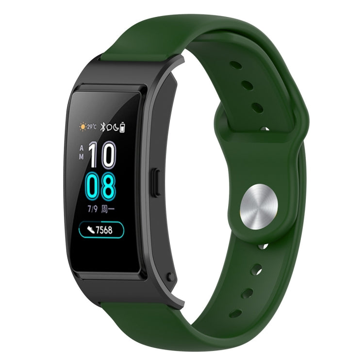 Dark green silicone smartwatch strap with reverse buckle and wave band texture