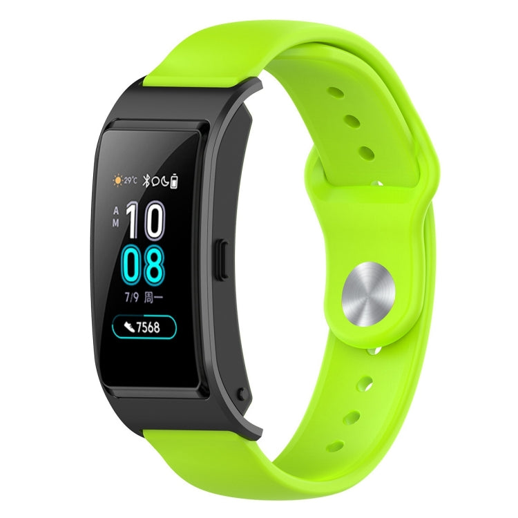 Neon lime green silicone smartwatch strap with reverse buckle and wave band texture