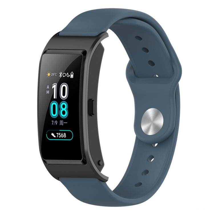 Slate blue silicone smartwatch strap with reverse buckle and wave band texture