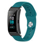 Teal green silicone smartwatch strap with reverse buckle and wave band texture