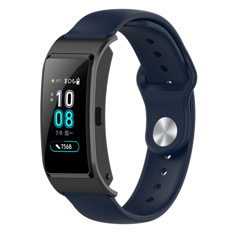 Navy blue silicone smartwatch strap with reverse buckle and wave band texture