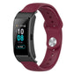 Wine red silicone smartwatch strap with reverse buckle and wave band texture
