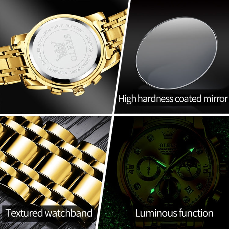 Gold watch details: textured bracelet, luminous dial, and high-hardness coated mirror