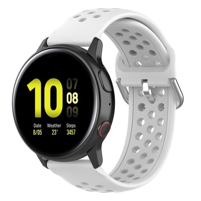 White perforated silicone wrist strap with metal buckle and quick-release clasp
