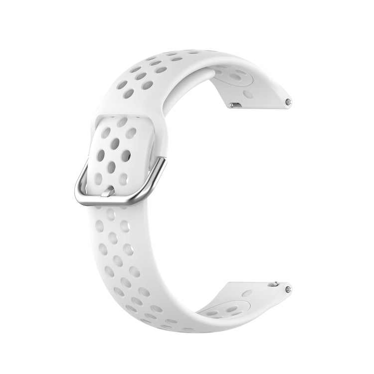 White perforated silicone watch wrist strap with metal buckle, adjustable band