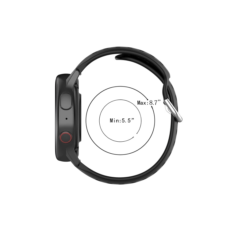 Black perforated silicone wrist strap with metal buckle and quick-release clasp