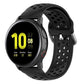 Black perforated silicone wrist strap with metal buckle and quick-release clasp