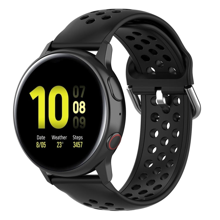 Black perforated silicone wrist strap with metal buckle and quick-release clasp