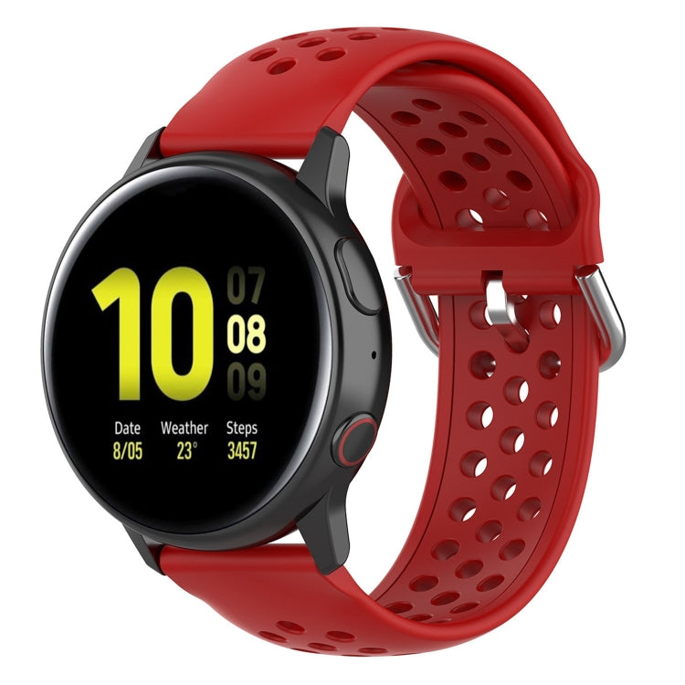 Red silicone sport wrist strap with perforated holes and metal pin buckle