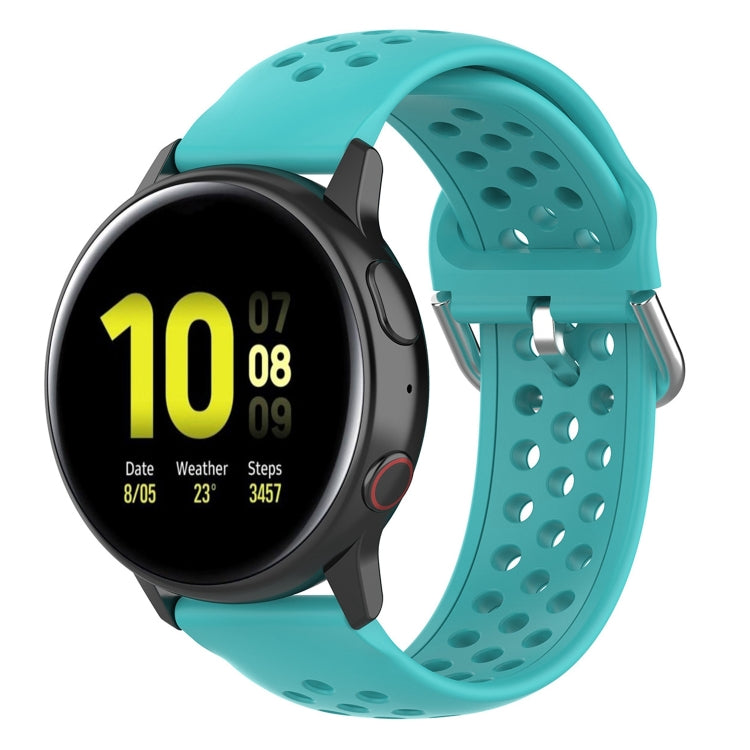Mint green silicone sport wrist strap with perforated holes and metal pin buckle