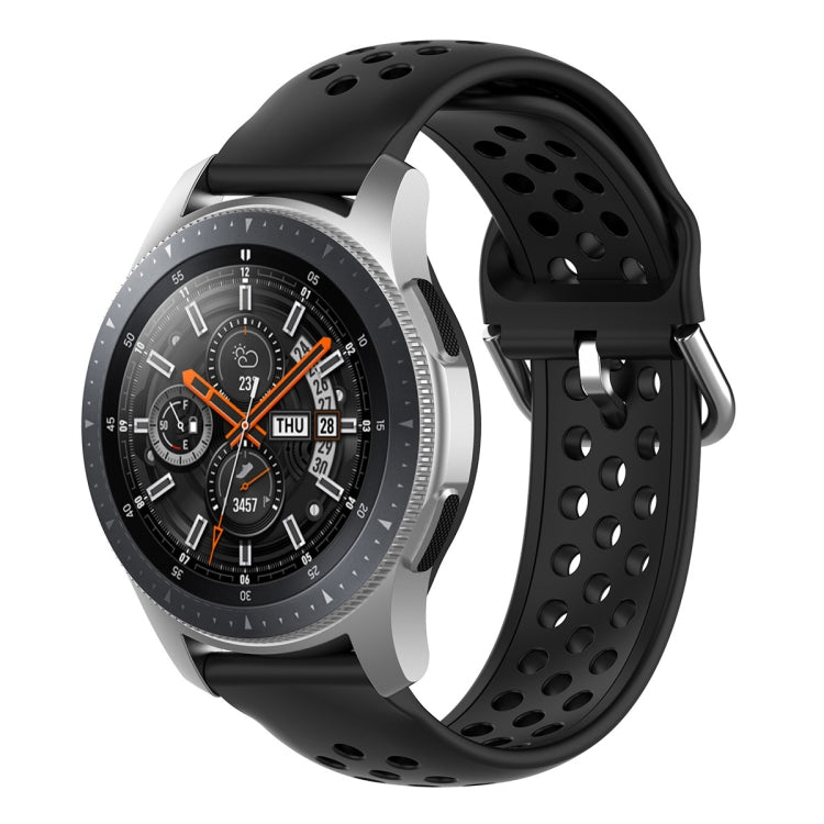 Black silicone sport wrist strap with perforated holes and metal pin buckle