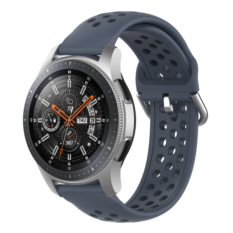 Blue gray silicone sport wrist strap with perforated holes and metal pin buckle