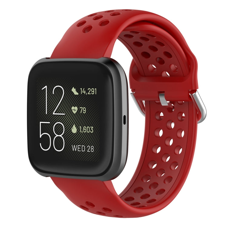 Red silicone sport wrist strap with perforations and metal pin buckle