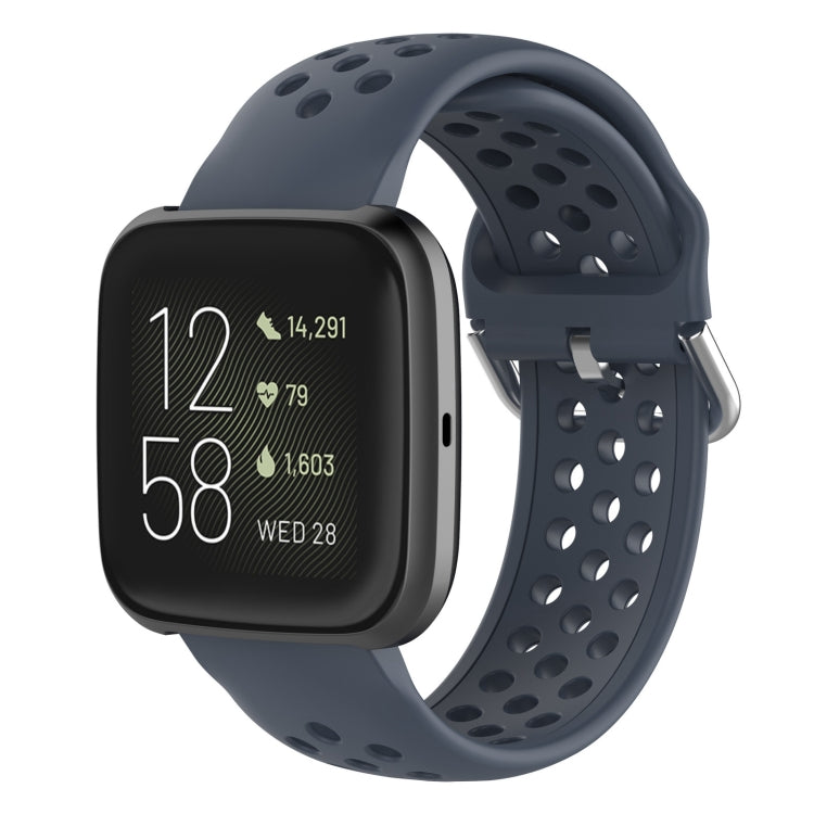 Dark navy silicone sport wrist strap with perforations and metal pin buckle