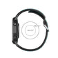 Silicone sports watch strap, black with teal-edged accents and round watch case