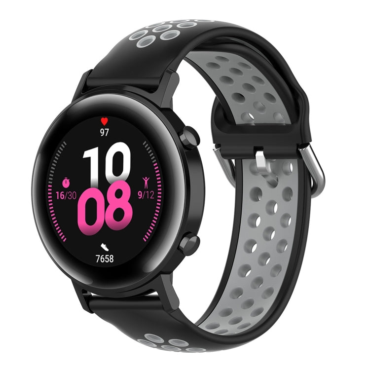 Silicone sports watch strap, black with gray perforated band and clasp