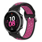 Silicone sports watch strap, black with magenta/pink perforated band and clasp