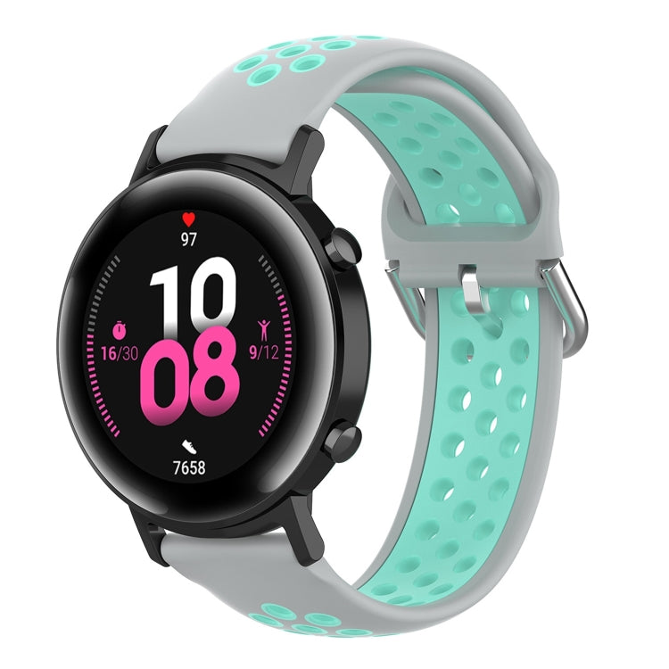 Silicone sports watch strap, white with teal perforated band and clasp