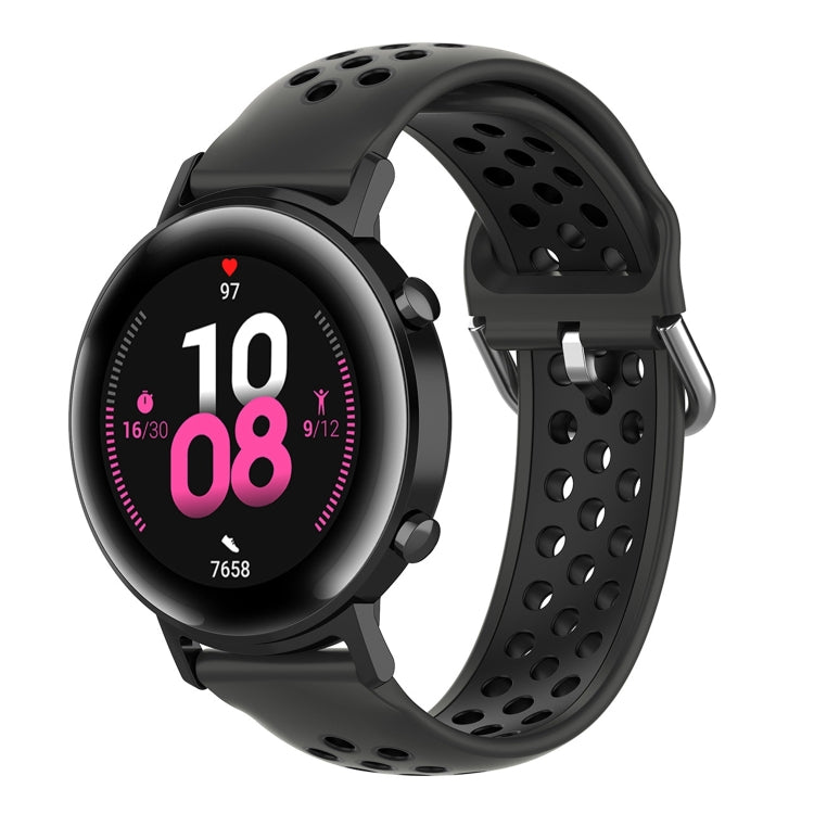 Silicone sports watch strap, black with perforated band and buckle