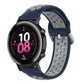 Two-tone navy blue and gray silicone sports watch strap, perforated, with black watch case