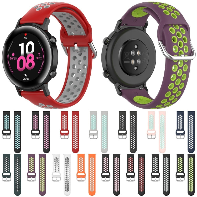 Silicone sports watch strap set with multiple colors; red and purple straps shown