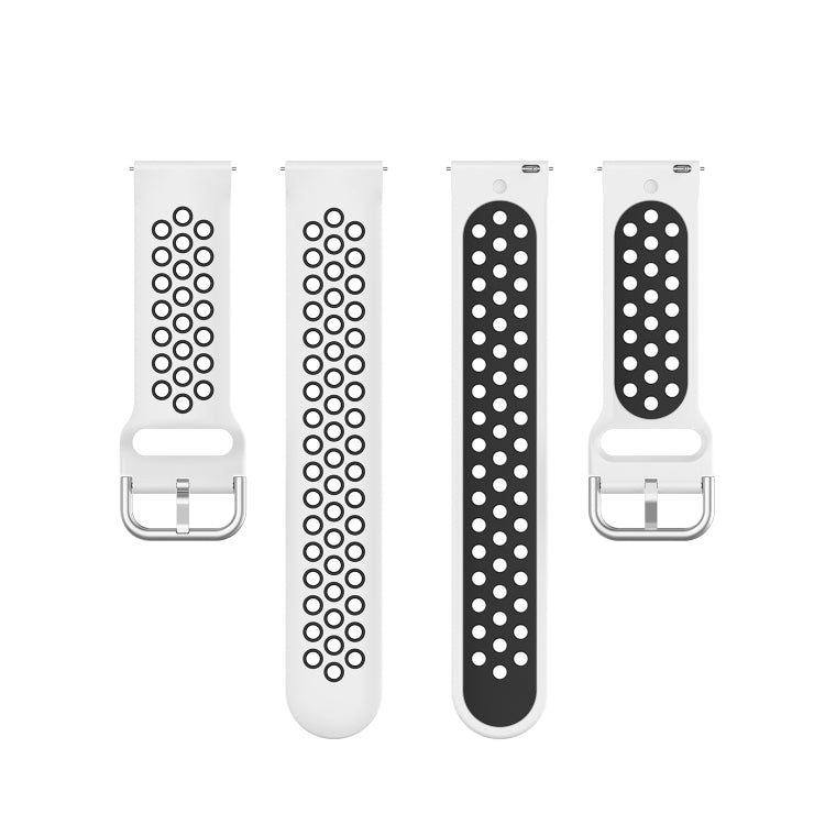 Set of silicone sports watch straps in white and black with perforated oval design