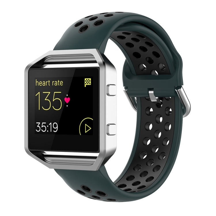 Fitbit silicone watch strap in dark teal with perforated sporty design and pin buckle