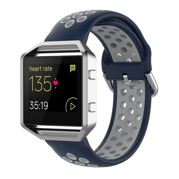 Navy blue silicone perforated watch strap with metal buckle